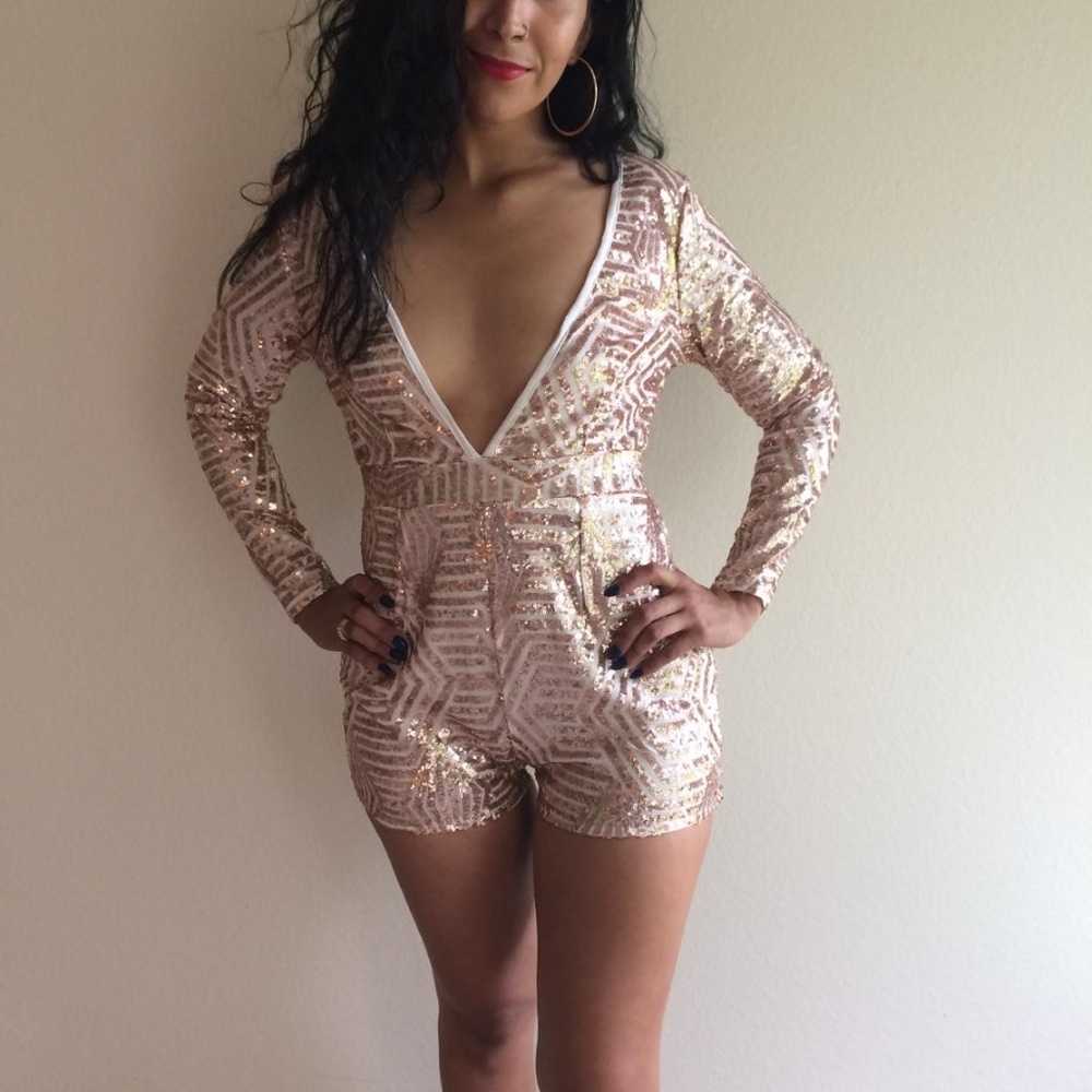 NWT Rose Gold Sequin Romper -Medium